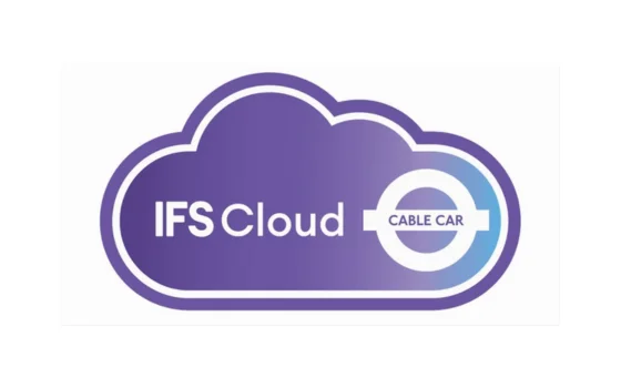 Purple cloud-shaped logo with "IFS Cloud" text on the left and a roundel with "Cable Car" text on the right.