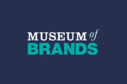 Logo for the Museum of Brands, featuring the words "MUSEUM of BRANDS" in white and teal text on a dark blue background.