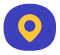 A yellow map pin icon centred on a blue oval background.
