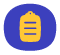 Yellow clipboard icon with three horizontal lines, set against a blue oval background.