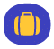 Yellow suitcase icon centred on a blue oval background.