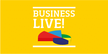Business Live! text above a colourful pie chart on a yellow background.
