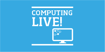 White text "COMPUTING LIVE!" with a computer monitor icon on a blue background. The monitor displays a simple network diagram.